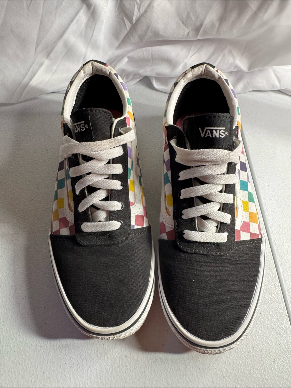 Vans Kids Checkerboard Sneakers in Black with Multicolor Squares